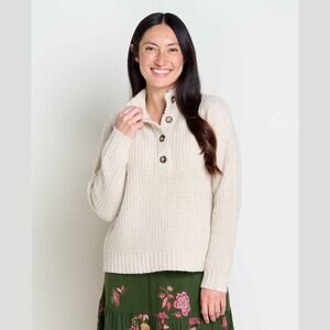 TOAD & CO Women’s Moss Point Henley Wool Blend Sweater Cream Size Large
